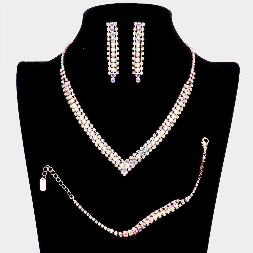 3 Piece Round Stone Detail Rhinestone Necklace Jewelry Set - Jewelry Store by Erik Rayo