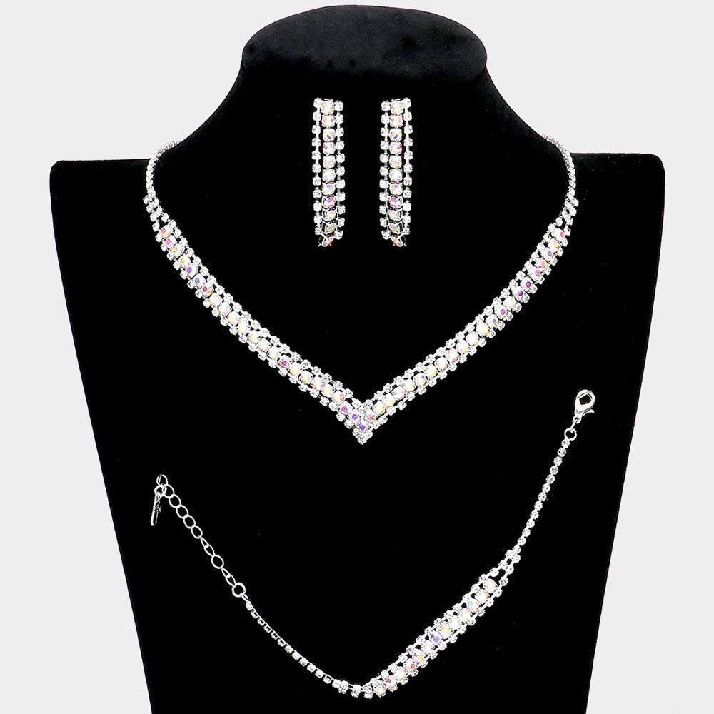 3 Piece Round Stone Detail Rhinestone Necklace Jewelry Set - Jewelry Store by Erik Rayo