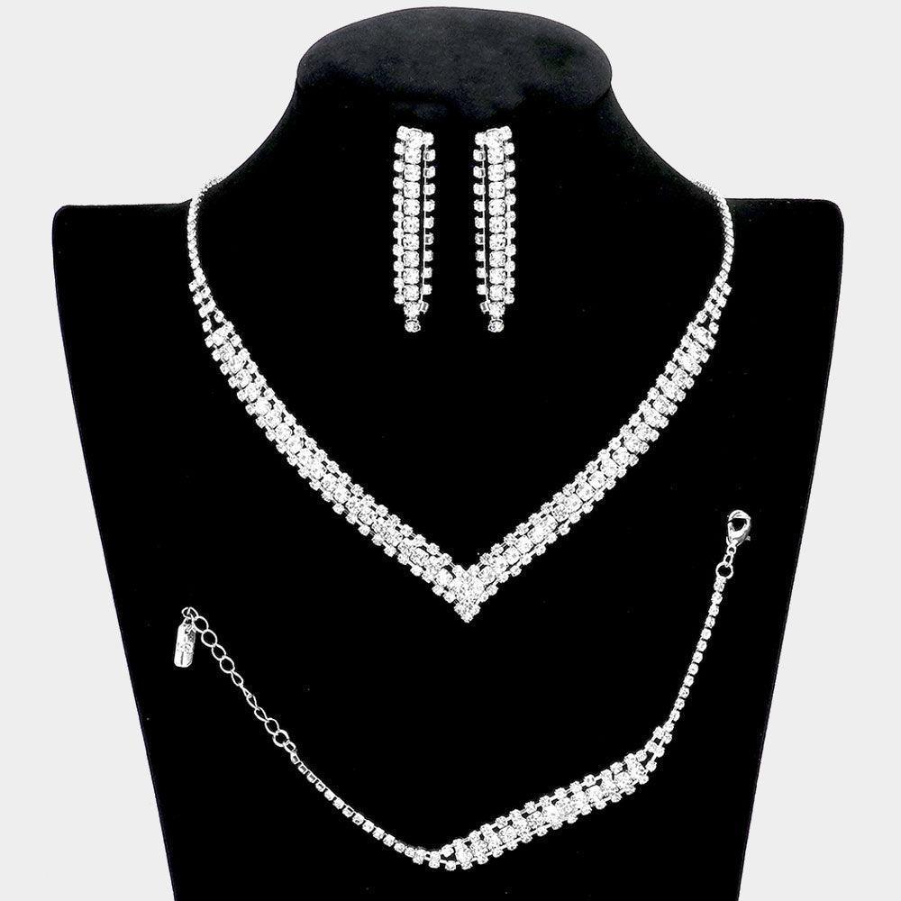 3 Piece Round Stone Detail Rhinestone Necklace Jewelry Set - Jewelry Store by Erik Rayo