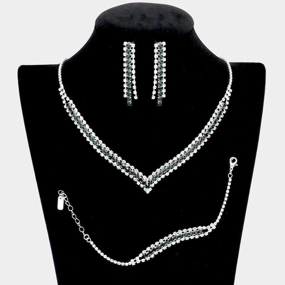 3 Piece Round Stone Detail Rhinestone Necklace Jewelry Set - Jewelry Store by Erik Rayo