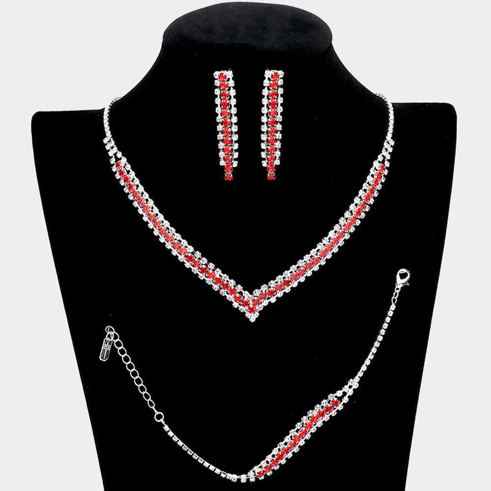 3 Piece Round Stone Detail Rhinestone Necklace Jewelry Set - Jewelry Store by Erik Rayo