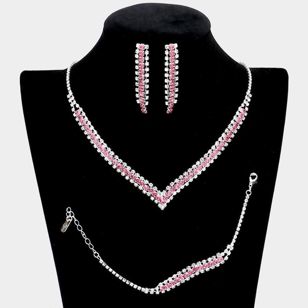 3 Piece Round Stone Detail Rhinestone Necklace Jewelry Set - Jewelry Store by Erik Rayo