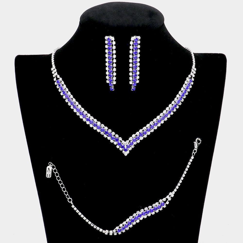 3 Piece Round Stone Detail Rhinestone Necklace Jewelry Set - Jewelry Store by Erik Rayo