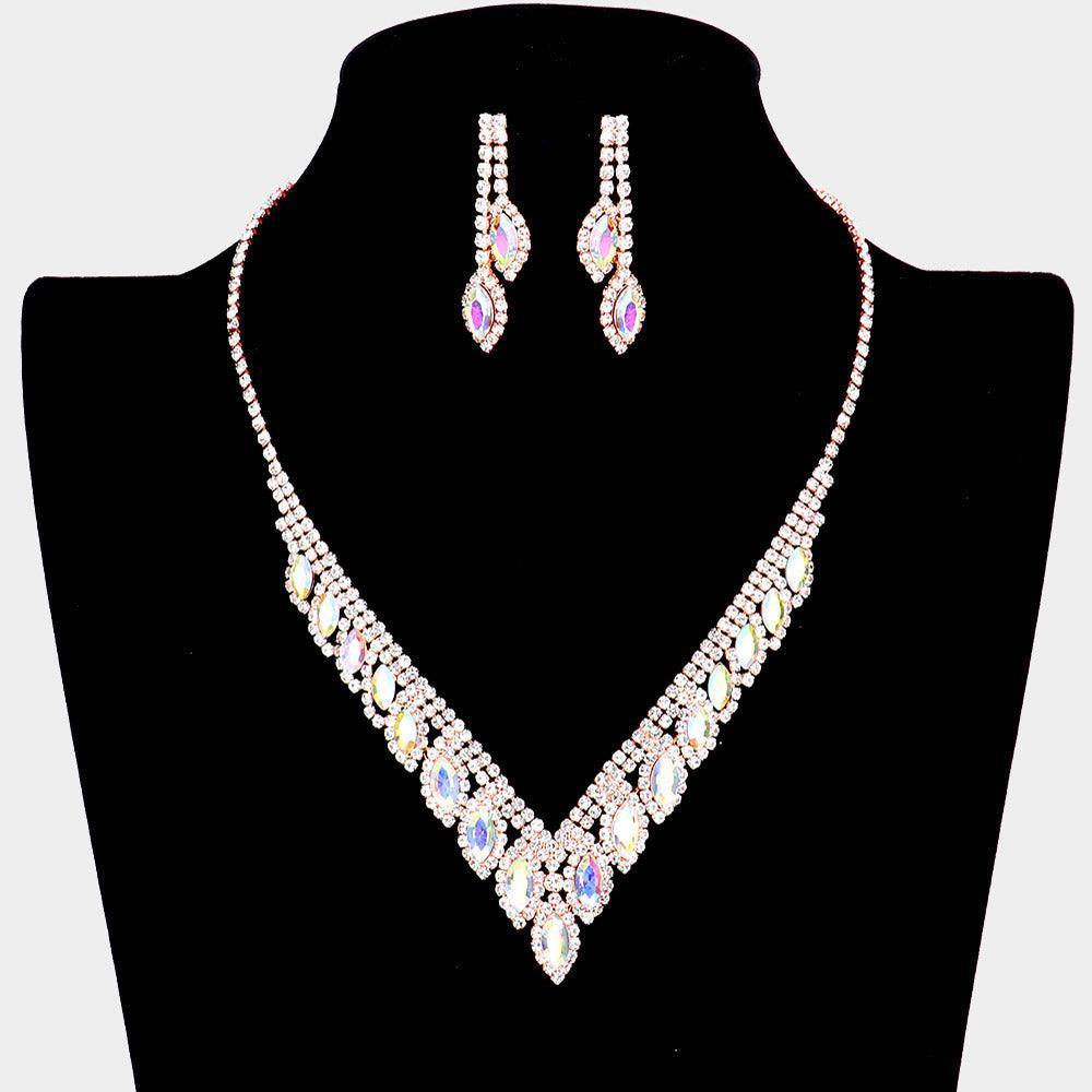 Rose Gold Marquise Stone Accented Rhinestone Necklace - Jewelry Store by Erik Rayo