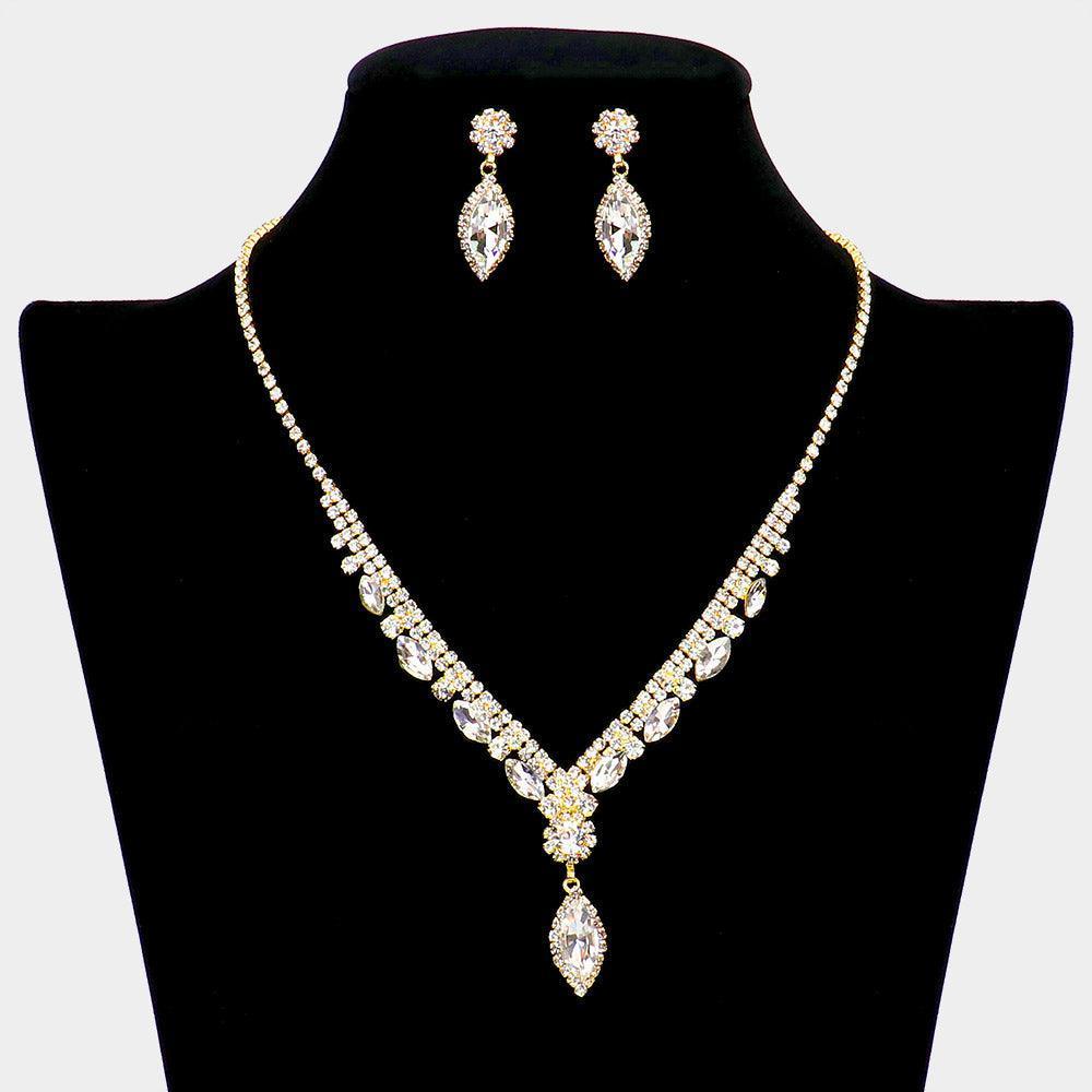 Gold Marquise Stone Accented Rhinestone Necklace - Jewelry Store by Erik Rayo