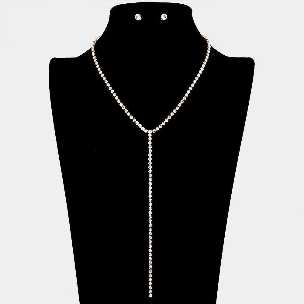 Gold Rhinestone Y Necklace - Jewelry Store by Erik Rayo