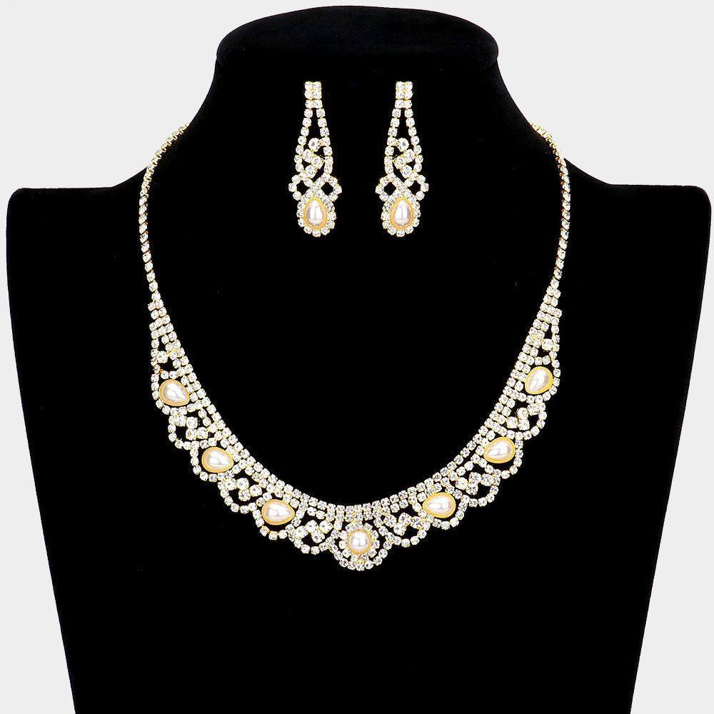 Gold Pearl Accented Rhinestone Necklace - Jewelry Store by Erik Rayo