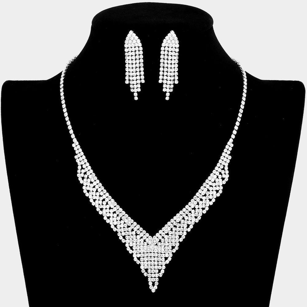 Silver Necklace Rhinestone Paved