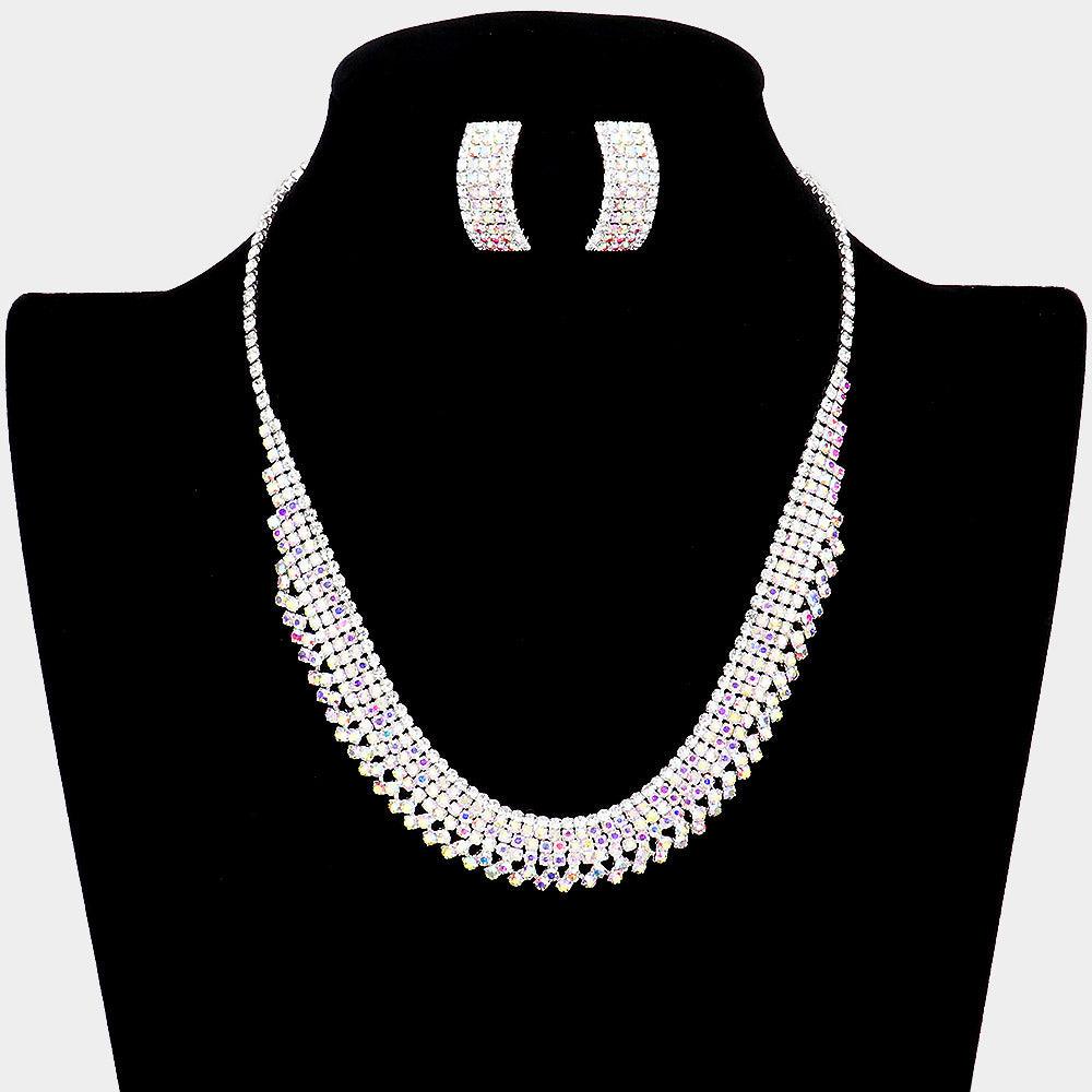 Silver Necklace Rhinestone Paved