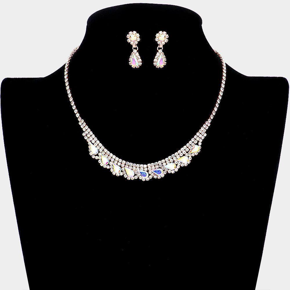 Rose Gold Teardrop Stone Accented Rhinestone Necklace - Jewelry Store by Erik Rayo