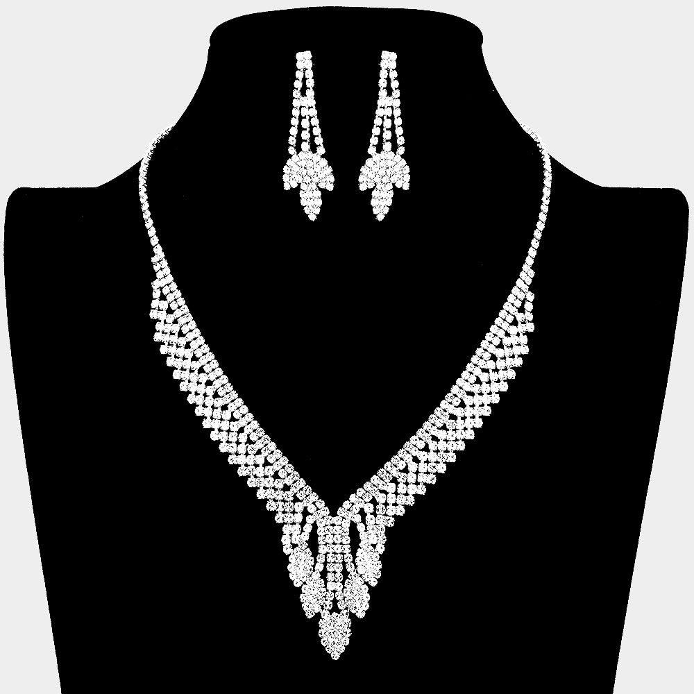 Silver Marquise Accented Necklace Rhinestone Paved