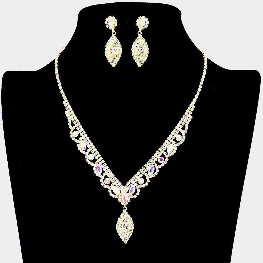 Gold Rhinestone Marquise Accented Necklace - Jewelry Store by Erik Rayo