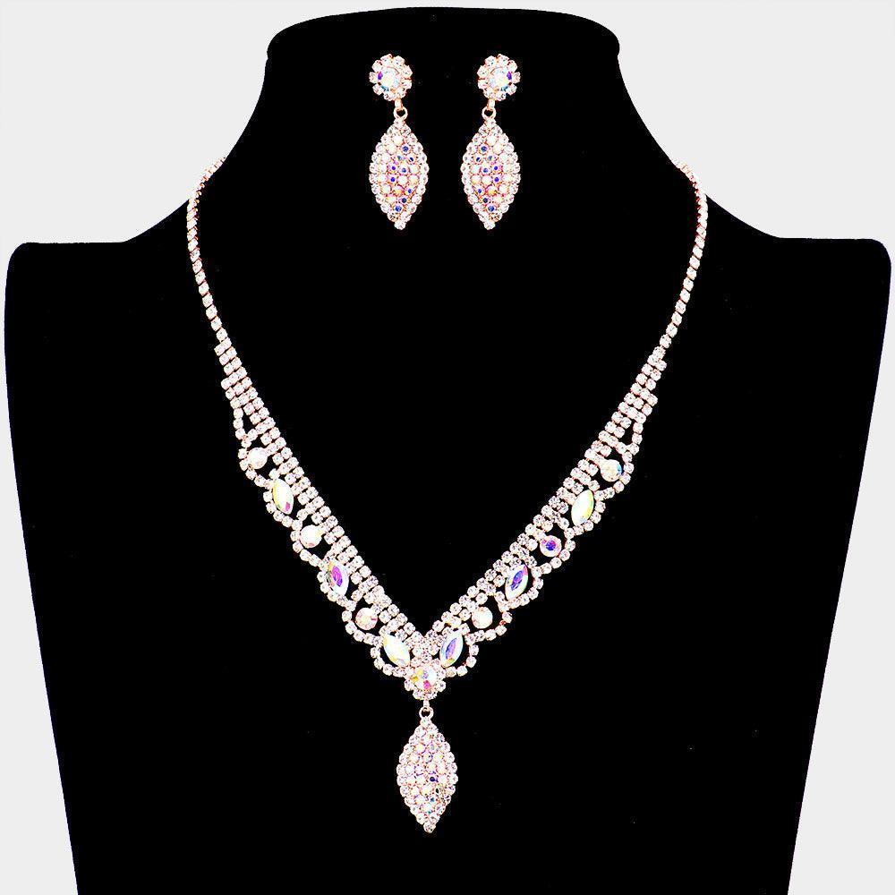 Rose Gold Rhinestone Marquise Accented Necklace - Jewelry Store by Erik Rayo