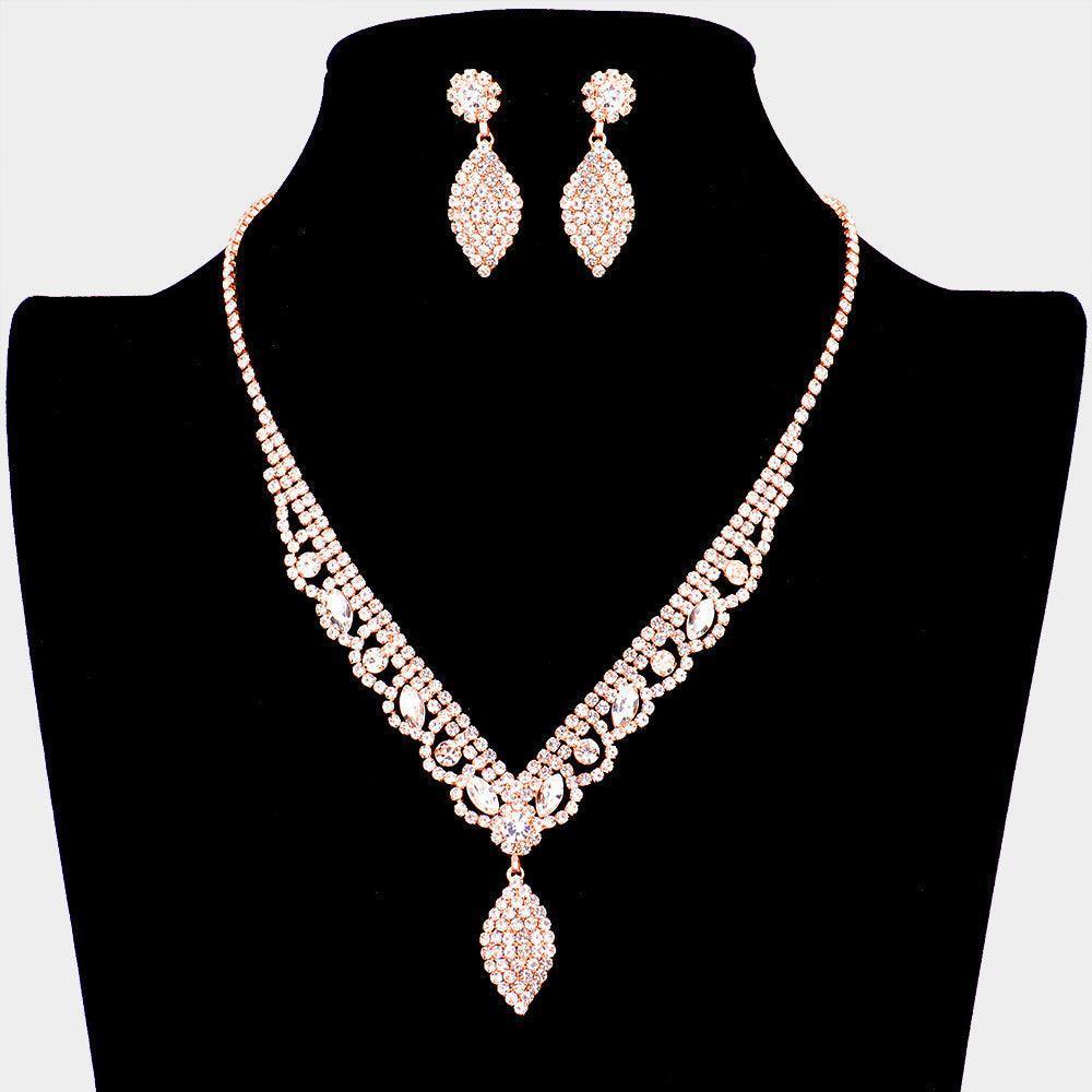 Rose Gold Rhinestone Marquise Accented Necklace - Jewelry Store by Erik Rayo
