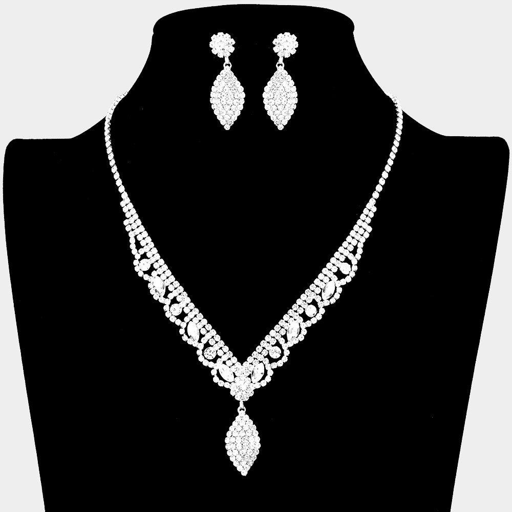 Silver Rhinestone Marquise Accented Necklace