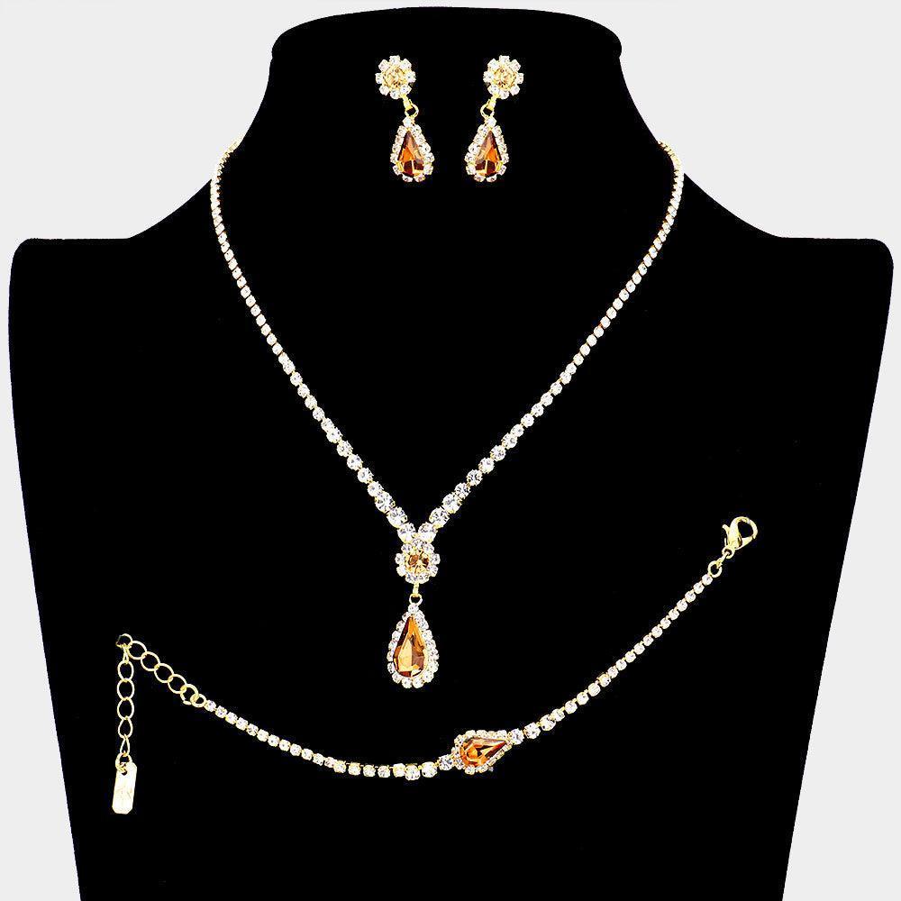 3 Piece Teardrop Stone Accented Rhinestone Necklace Jewelry Set - Jewelry Store by Erik Rayo