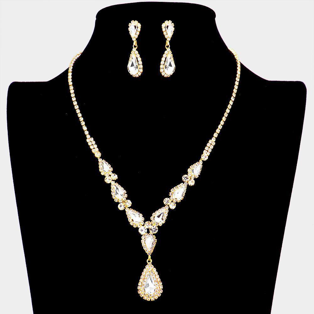 Gold Teardrop Stone Accented Rhinestone Necklace - Jewelry Store by Erik Rayo