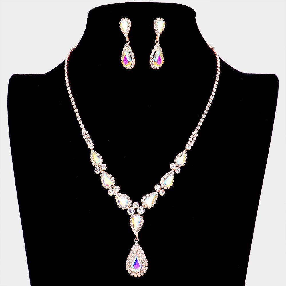Rose Gold Teardrop Stone Accented Rhinestone Necklace - Jewelry Store by Erik Rayo
