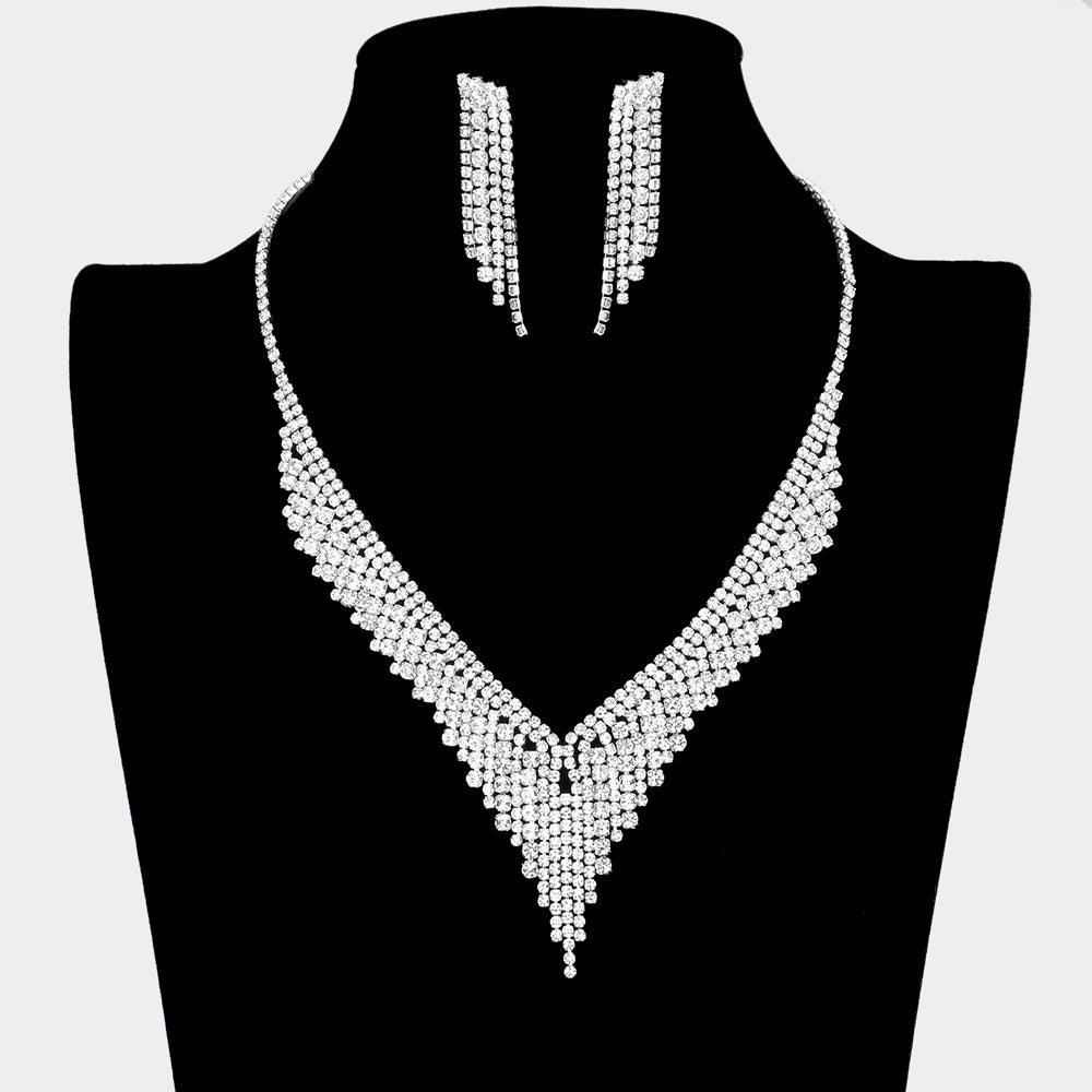 Silver Necklace Rhinestone Paved