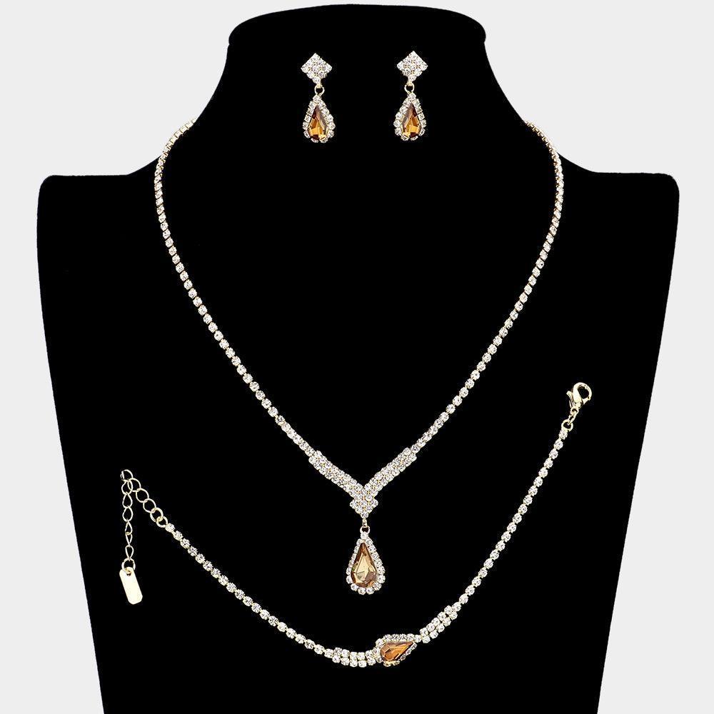 3 Piece Teardrop Stone Accented Rhinestone Necklace Jewelry Set - Jewelry Store by Erik Rayo
