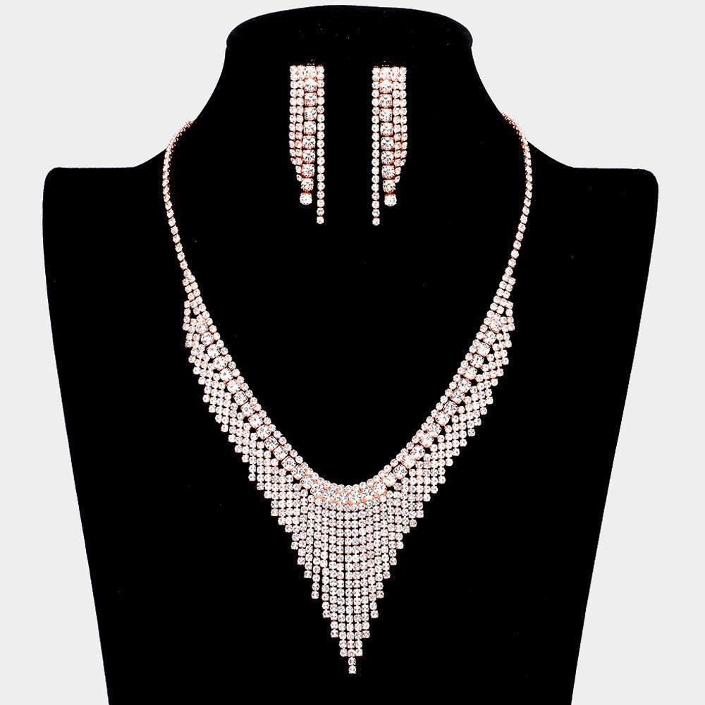 Rose Gold Crystal Fringe Necklace Rhinestone Paved - Jewelry Store by Erik Rayo