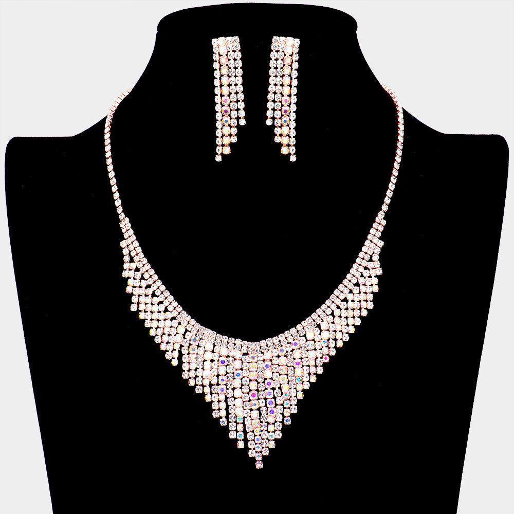Rose Gold Rhinestone Fringe Necklace - Jewelry Store by Erik Rayo