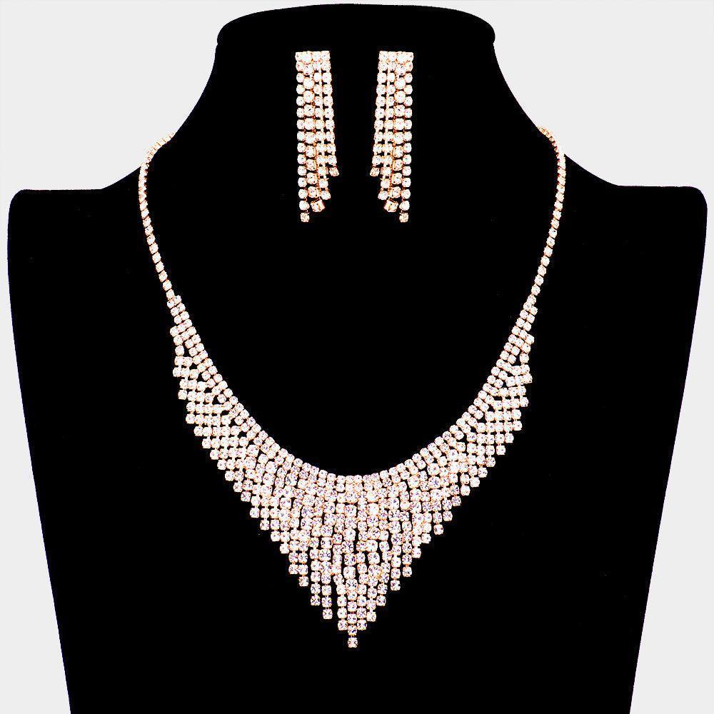 Rose Gold Rhinestone Fringe Necklace - Jewelry Store by Erik Rayo