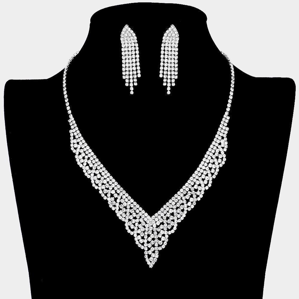 Silver V Shape Crystal Necklace Rhinestone Paved - Jewelry Store by Erik Rayo