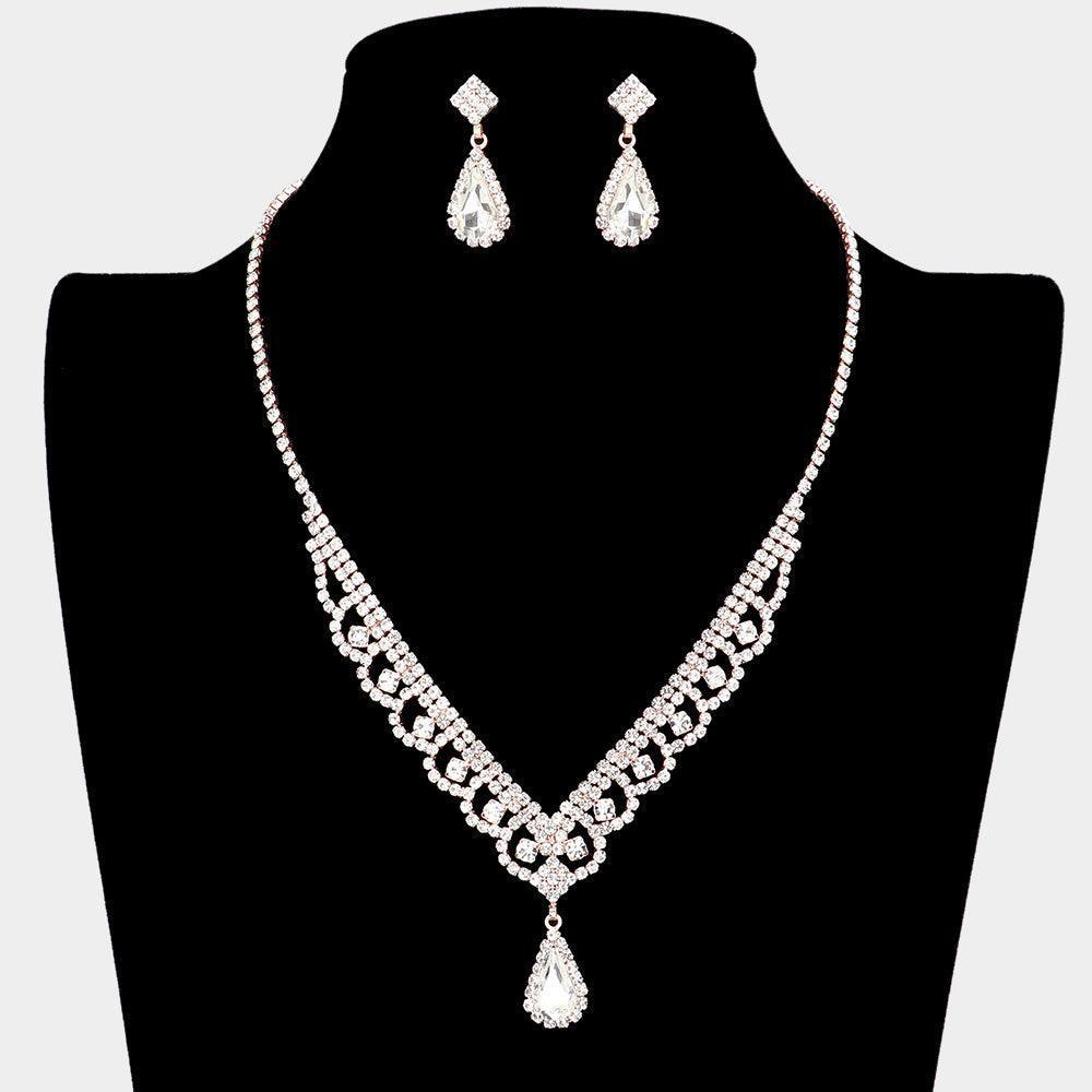 Rose Gold Teardrop Stone Accented Rhinestone Necklace - Jewelry Store by Erik Rayo