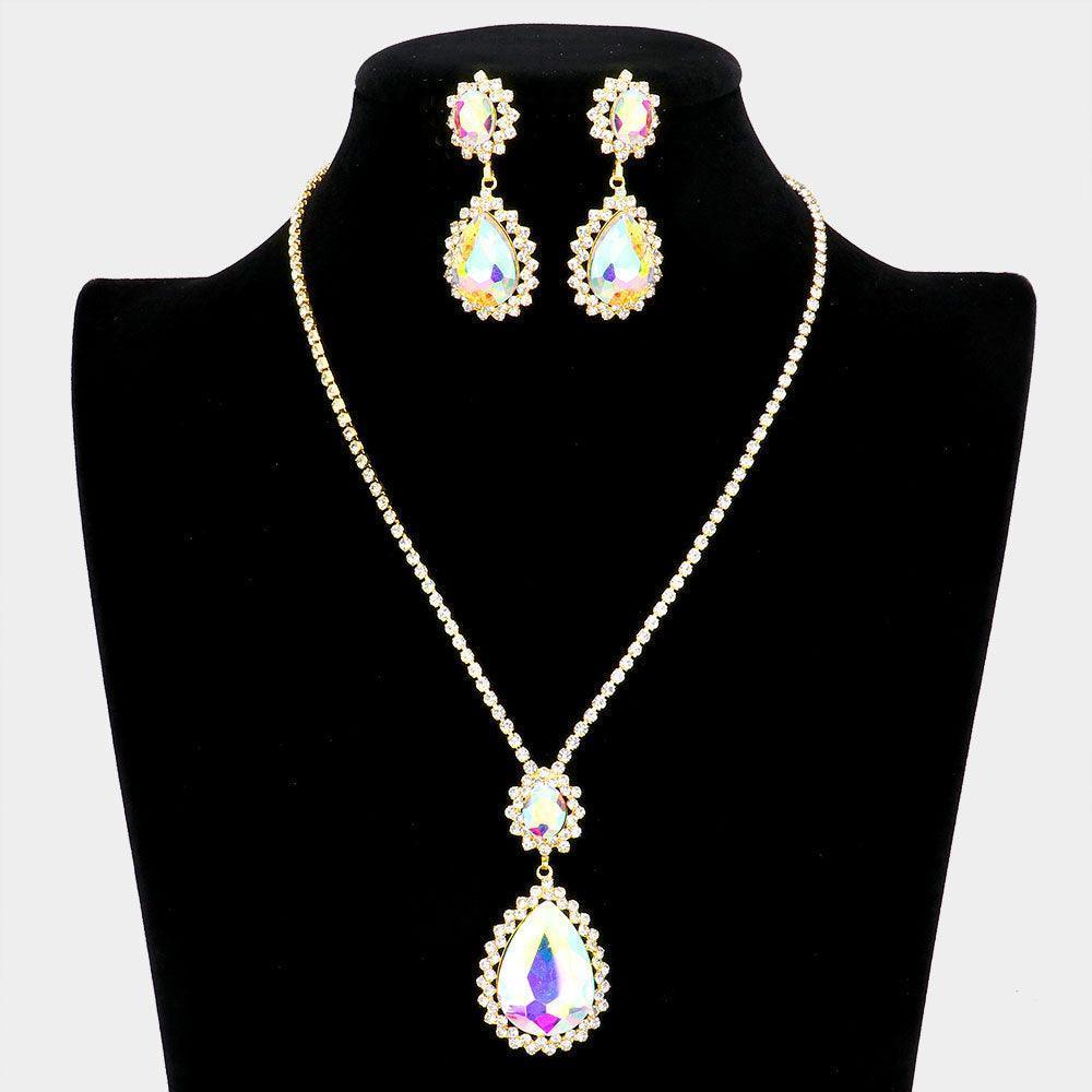 Gold Teardrop Accented Rhinestone Necklace - Jewelry Store by Erik Rayo