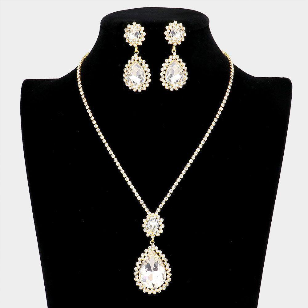 Gold Teardrop Accented Rhinestone Necklace - Jewelry Store by Erik Rayo