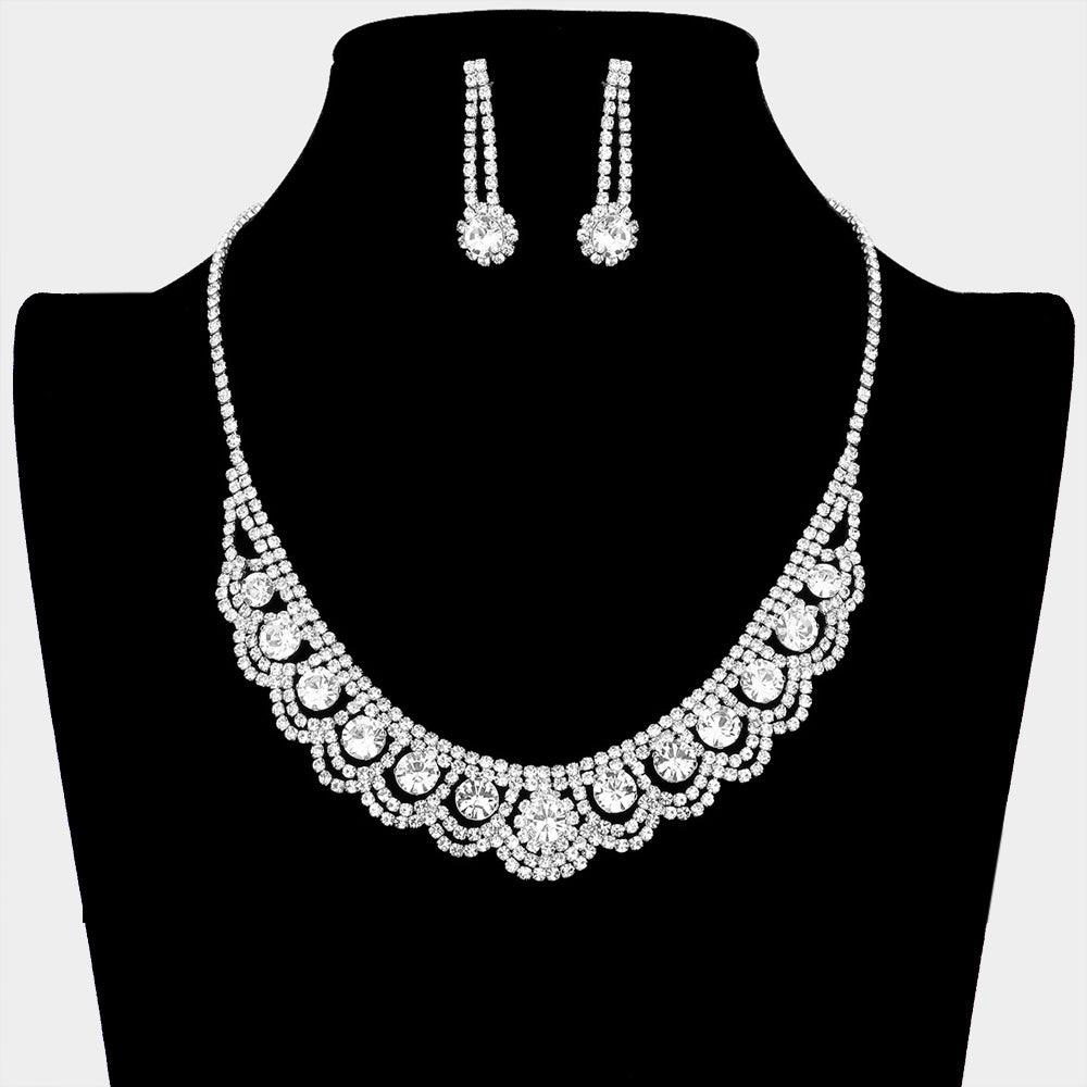 Silver Round Stone Accented Rhinestone Necklace