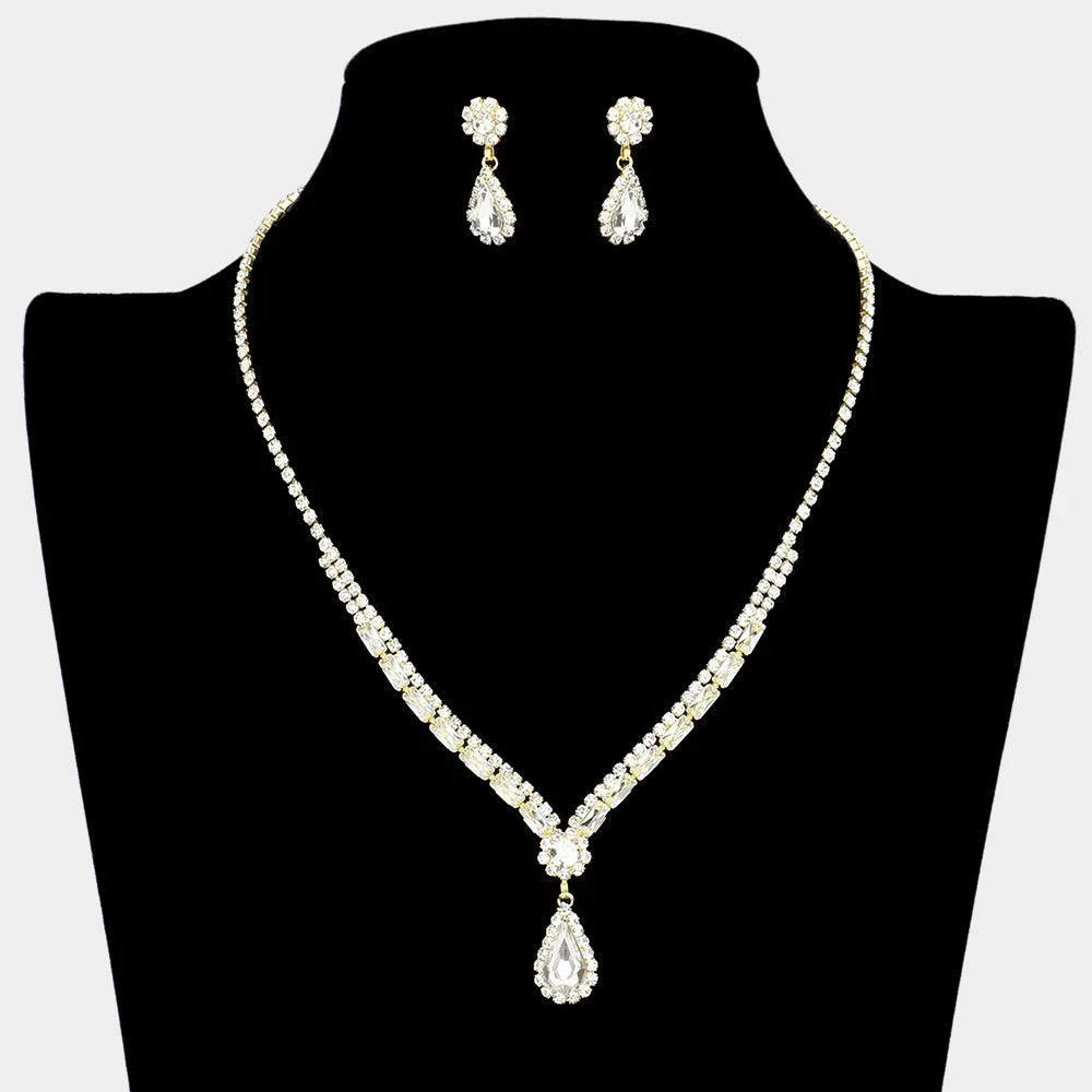 Gold Teardrop Stone Accented Rhinestone Necklace - Jewelry Store by Erik Rayo