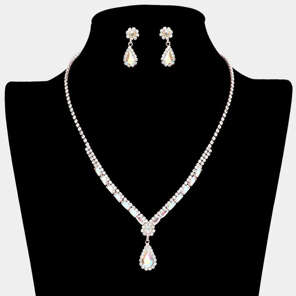 Rose Gold Teardrop Stone Accented Rhinestone Necklace - Jewelry Store by Erik Rayo