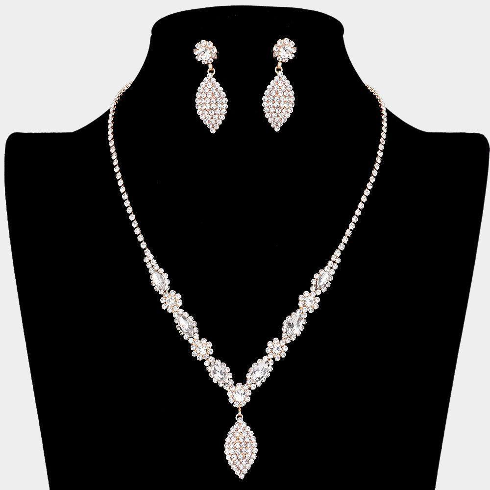 Rose Gold Marquise Accented Rhinestone Necklace - Jewelry Store by Erik Rayo
