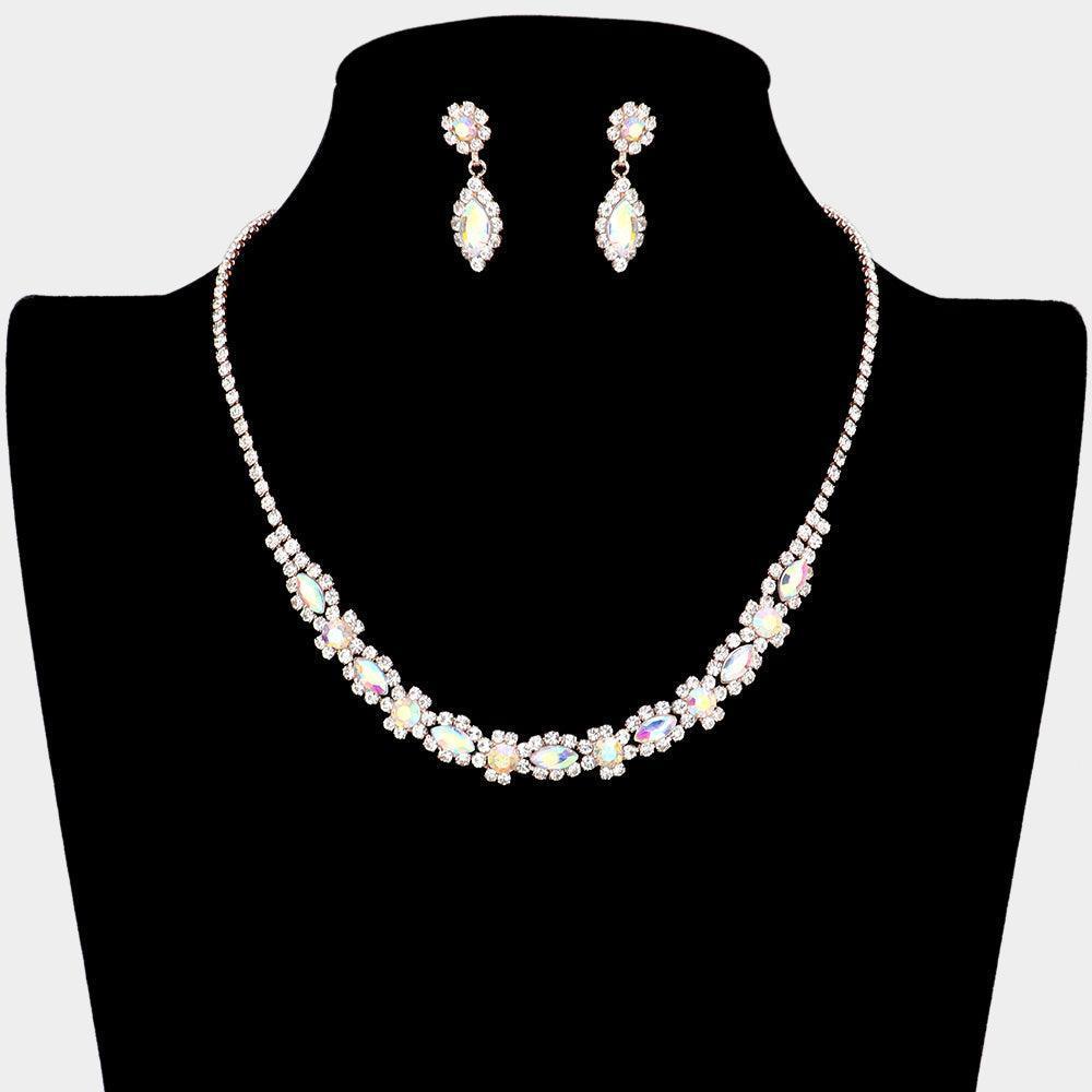 Rose Gold Marquise Round Stone Accented Rhinestone Necklace - Jewelry Store by Erik Rayo