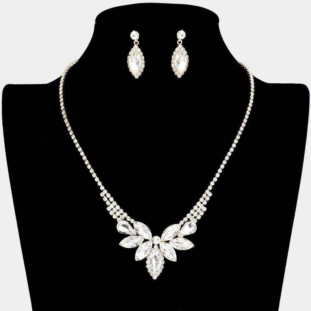 Gold Marquise Stone Accented Rhinestone Necklace - Jewelry Store by Erik Rayo