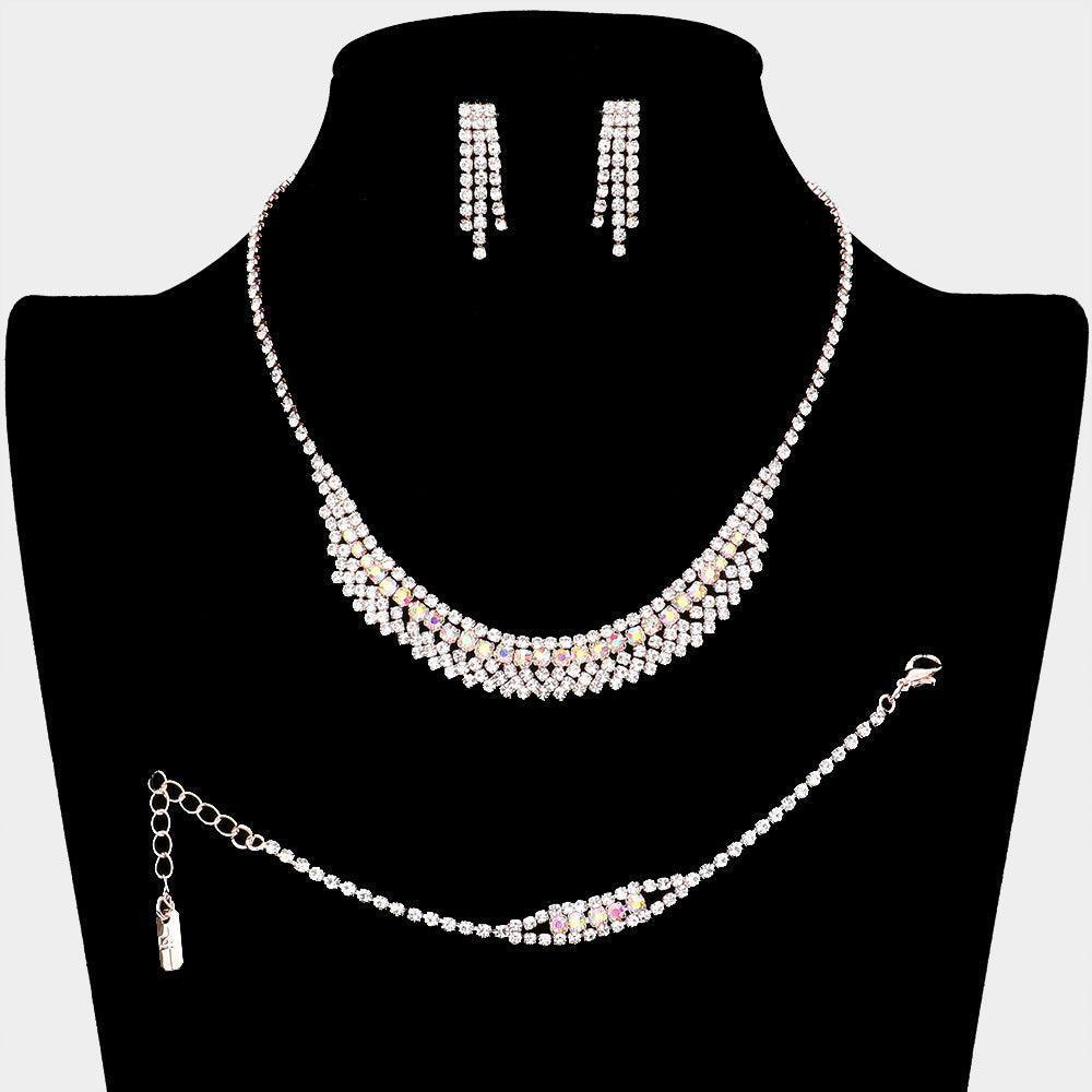 Rose Gold 3 Piece Necklace Set Rhinestone Paved - Jewelry Store by Erik Rayo