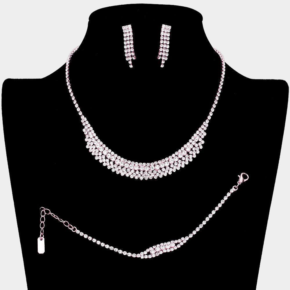 Rose Gold 3 Piece Necklace Set Rhinestone Paved - Jewelry Store by Erik Rayo