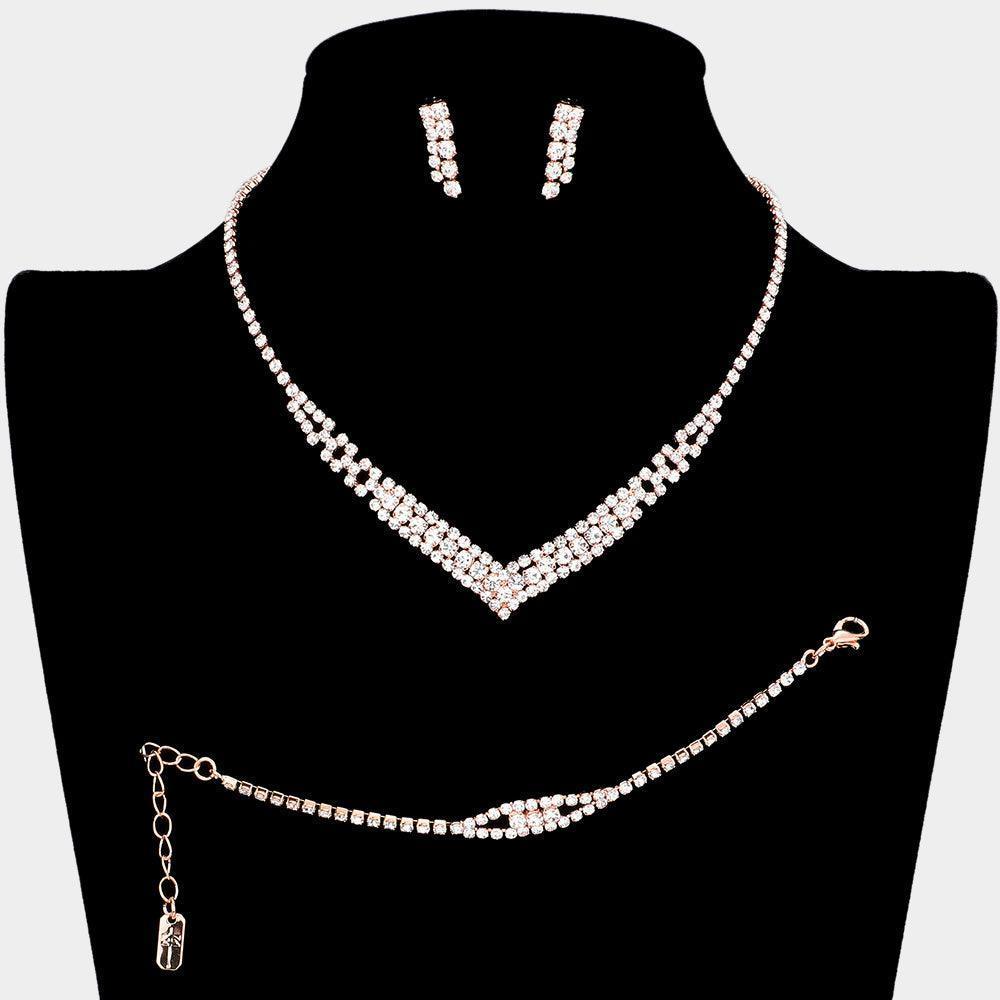 Rose Gold 3 Piece Necklace Jewelry Set Rhinestone Paved - Jewelry Store by Erik Rayo
