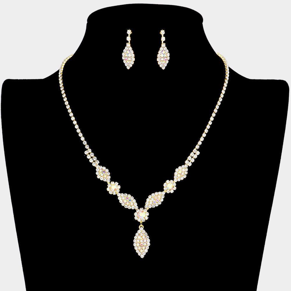 Gold Marquise Accented Rhinestone Necklace
