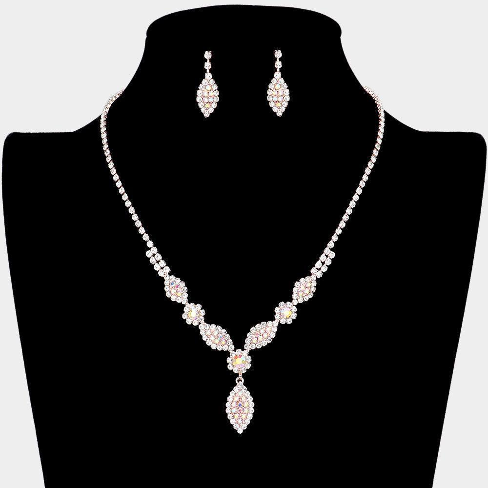 Rose Gold Marquise Accented Rhinestone Necklace - Jewelry Store by Erik Rayo