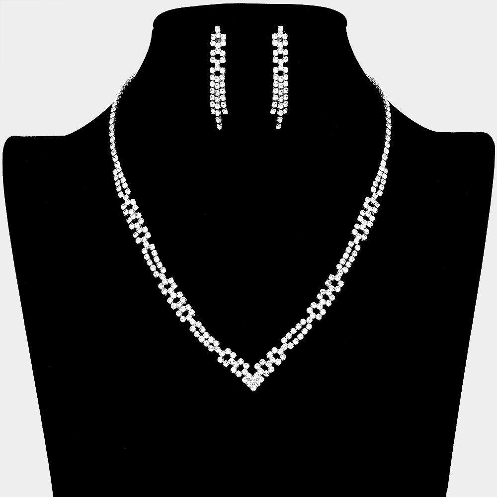 Silver Necklace Rhinestone Paved