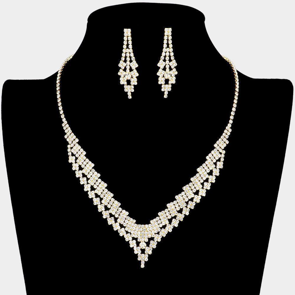 Gold Round Stone Pointed Rhinestone Necklace - Jewelry Store by Erik Rayo