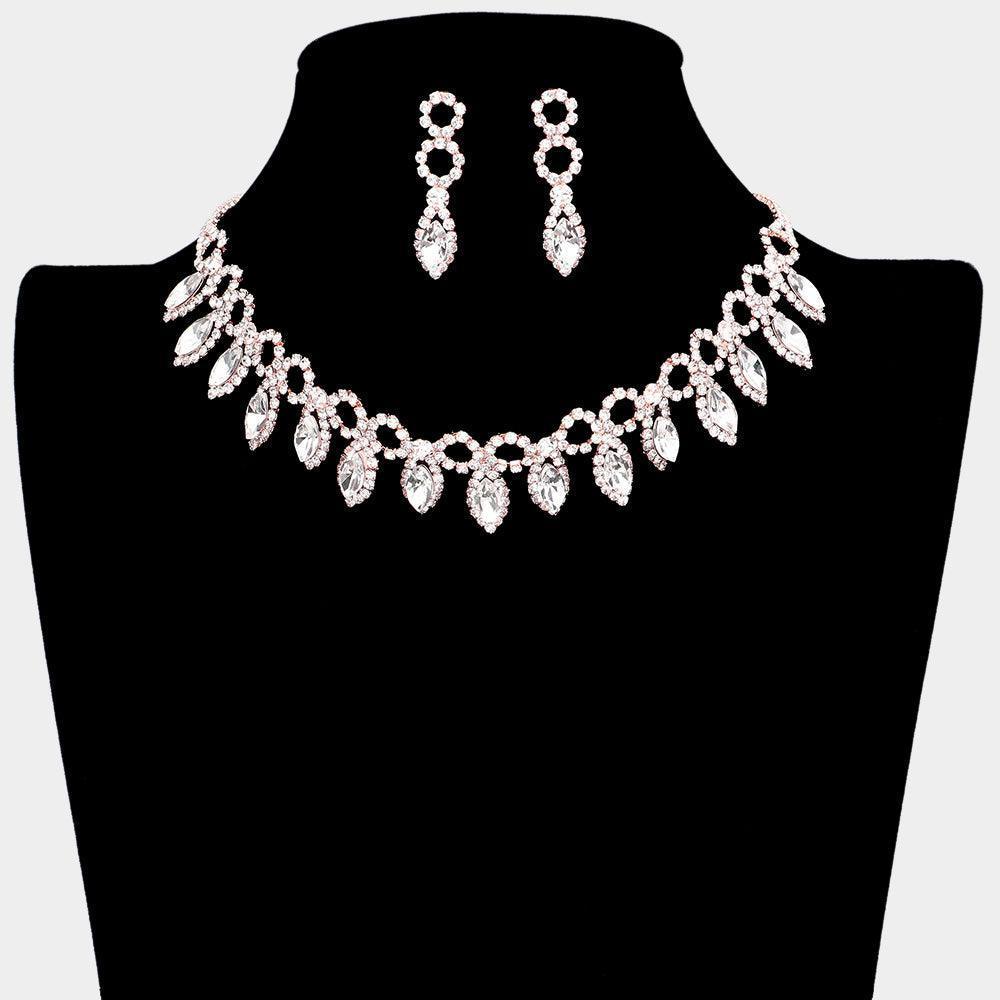 Rose Gold Marquise Stone Cluster Rhinestone Evening Necklace