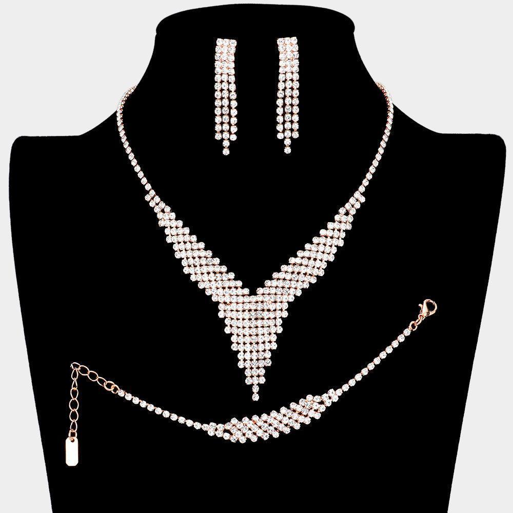Rose Gold Crystal Necklace Set Rhinestone Paved - Jewelry Store by Erik Rayo