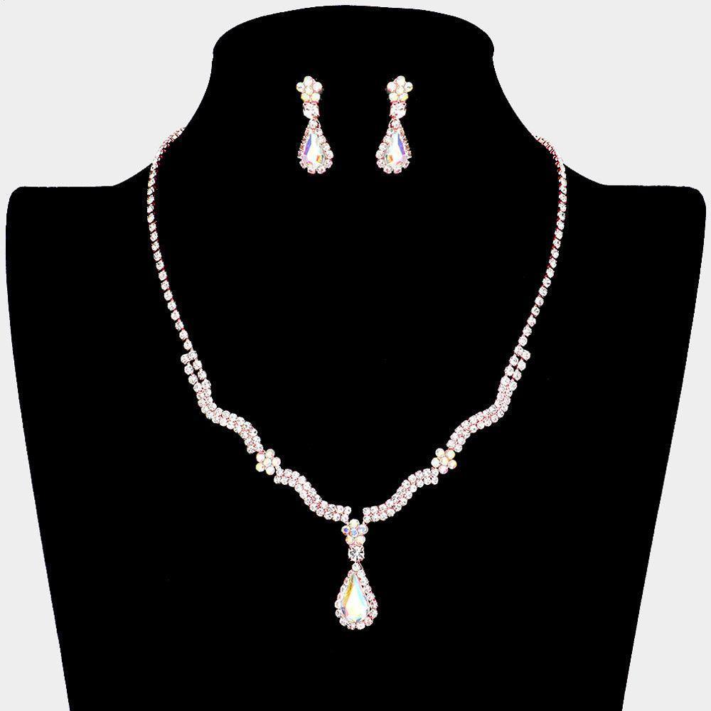 Rose Gold Teardrop Stone Accented Crystal Necklace Rhinestone Paved - Jewelry Store by Erik Rayo