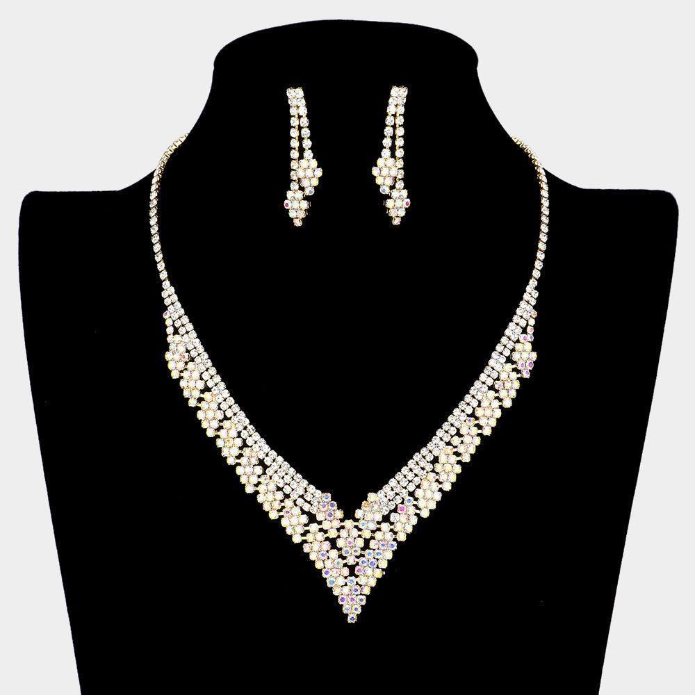 Gold V Shape Necklace Rhinestone Paved - Jewelry Store by Erik Rayo