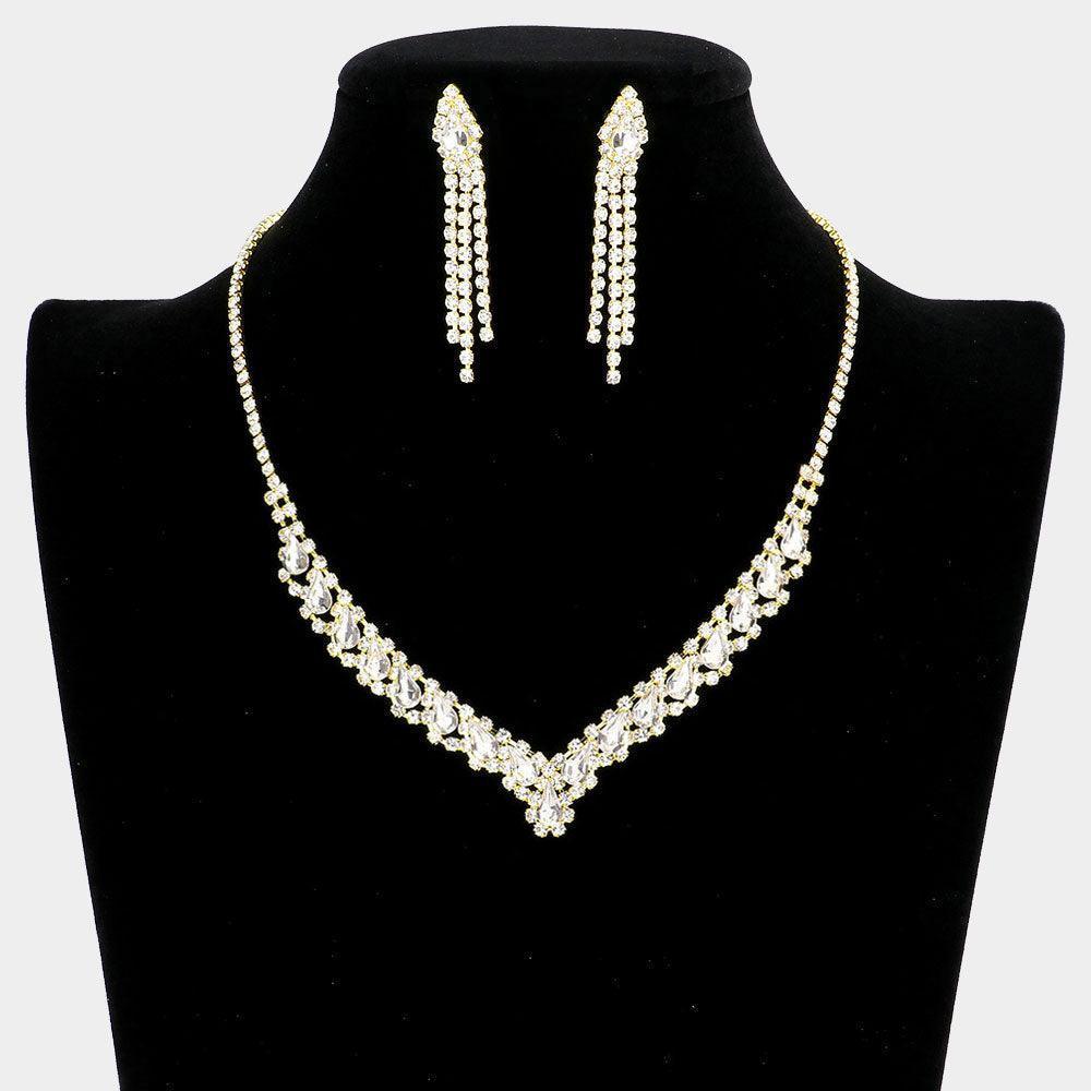 Gold Teardrop Stone Accented Collar Necklace Rhinestone Paved - Jewelry Store by Erik Rayo