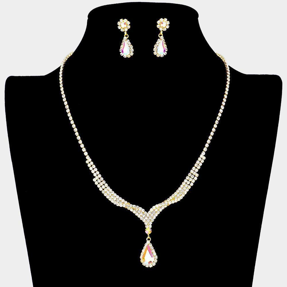 Gold Teardrop Stone Pendant Necklace Rhinestone Paved - Jewelry Store by Erik Rayo